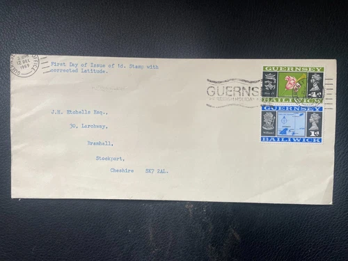 GUERNSEY 1969 FDC Corrected latitude on 1d