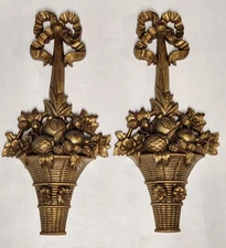 Vintage 1969 Burwood 4828-2 Hollywood Regency Gold Fruit Bouquet Wall Mount USA