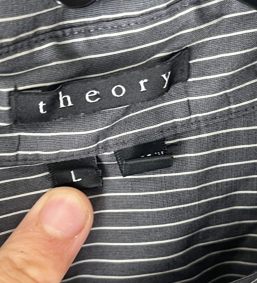 Женская теория размер большой черный белая полоса кнопка вверх длинным рукавом платье рубашка - Изображение 3 из 3