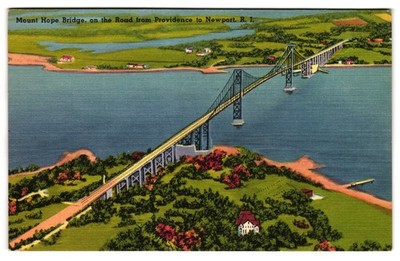 Mount Hope Bridge from Providence to Newport Rhode Island Postcard