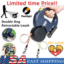 Dual Pet Leash Retractable Reflective Lead 360 Swivel Double Dog Walking Leash