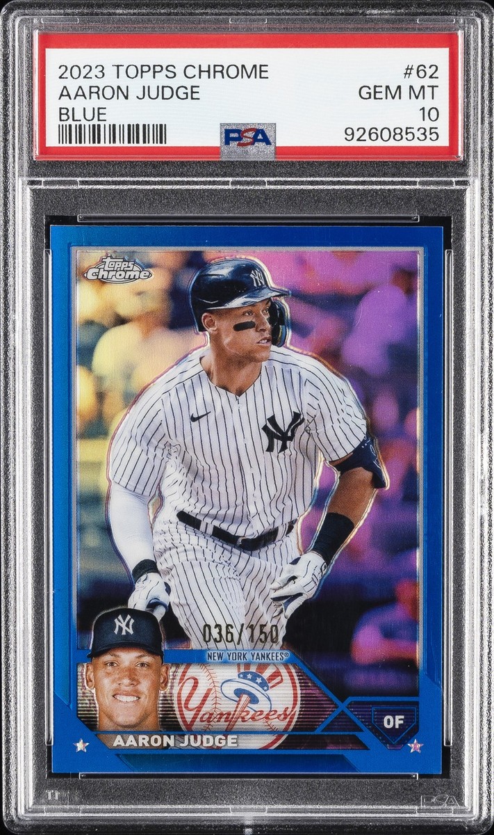 2023 TOPPS CHROME BLUE REFRACTOR #62 AARON JUDGE 36/150 PSA