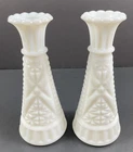 Anchor Hocking Milk Glass Bud Vase Stars & Bars 6" Set of 2 Vintage White