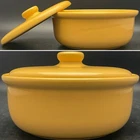Bauer Chinese Yellow Plainware Ceramic Covered Casserole Bowl c1940s USA 1 quart