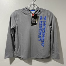 Under Armour Pullover Hooded Shirt Grey With Blue Logo Boys Youth Small