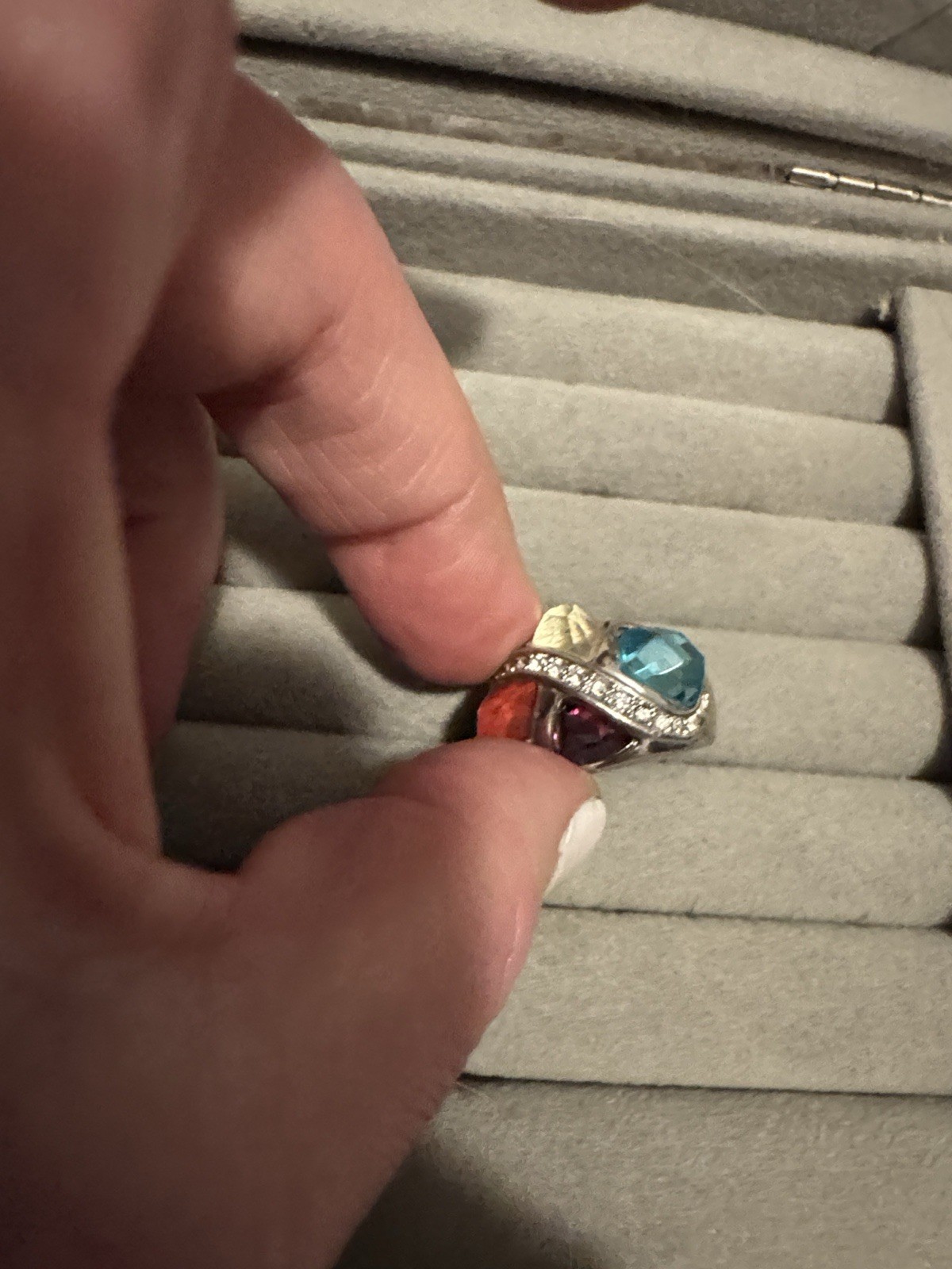 Multicolor Gemstone Cocktail Ring Silver Band Fas… - image 2