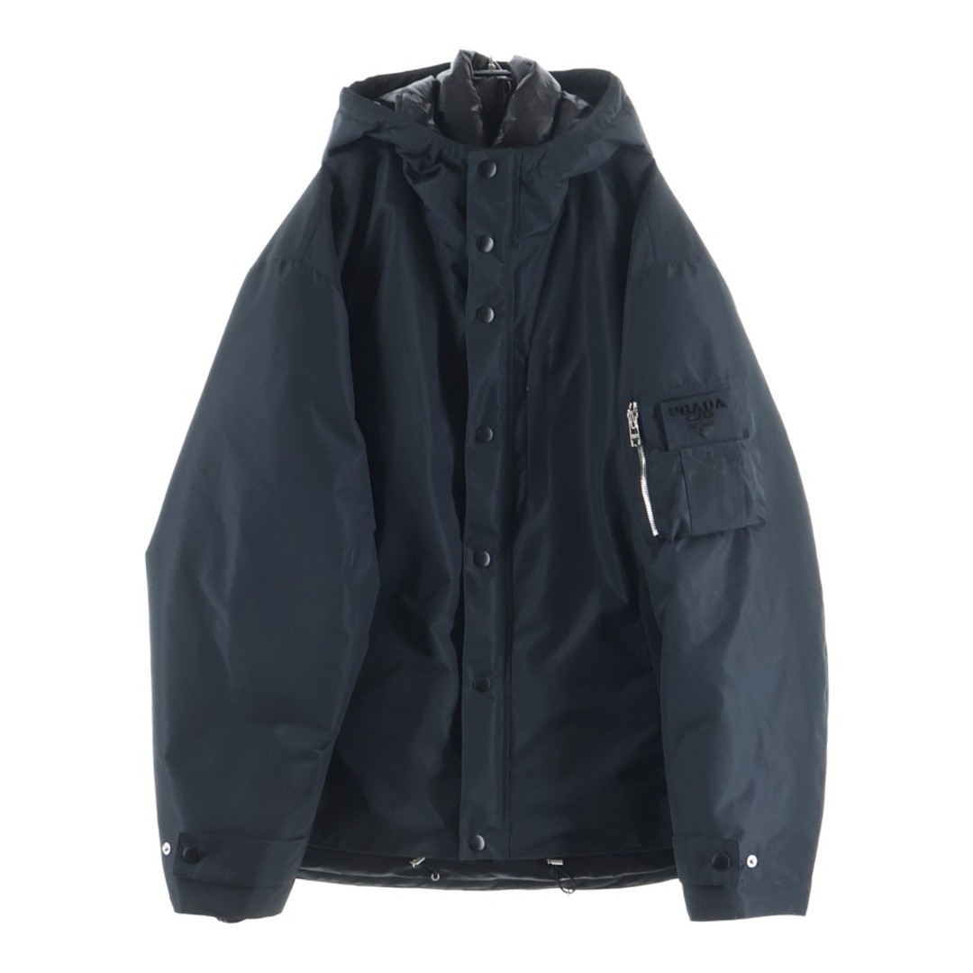 PRADA 24AW Emblem Logo Technical Fabric Hooded Zip Up Down Jacket Black Used 753