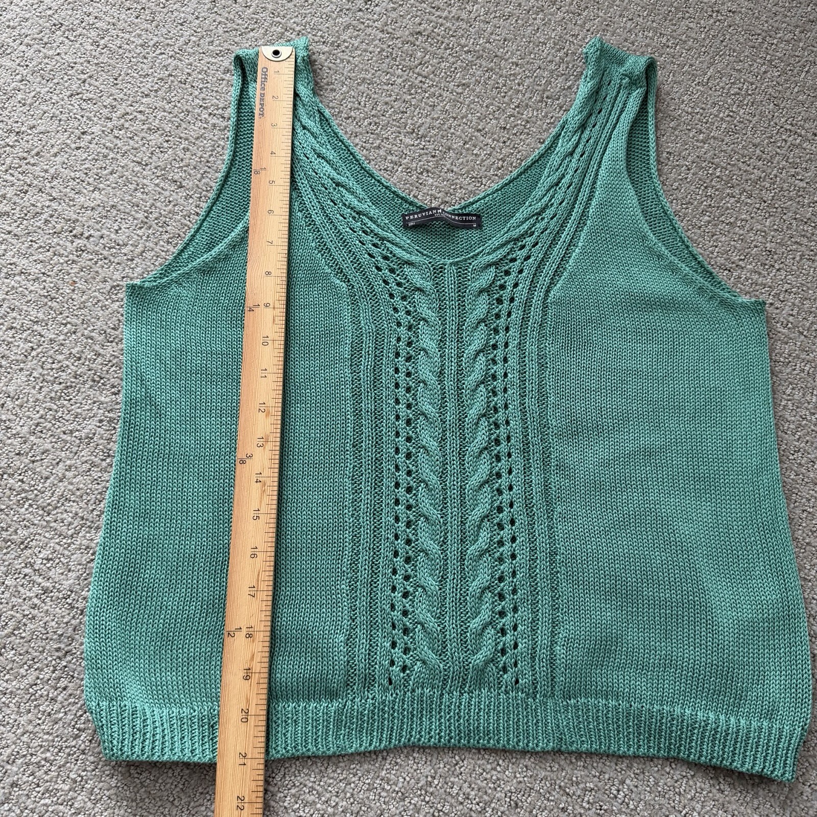 Peruvian Connection Green Cable Knit Sweater Vest… - image 7