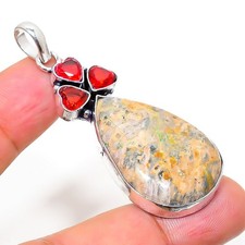 Leopard Skin, Garnet Gemstone 925 Sterling Silver Jewelry Pendant 2.29