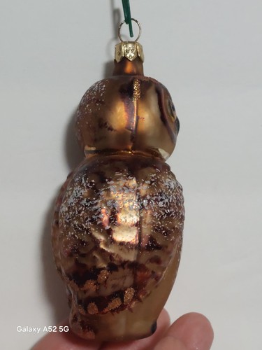 Vintage Glas Eule 4" Ornament Bronze weiß Glitzer siehe Info - Bild 8 von 16