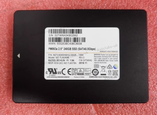 Samsung PM863A 240GB SSD 2.5" 6Gb/s SATA Solid State Drive MZ7LM240HMHQ-00005 - 第 1/2 張圖片