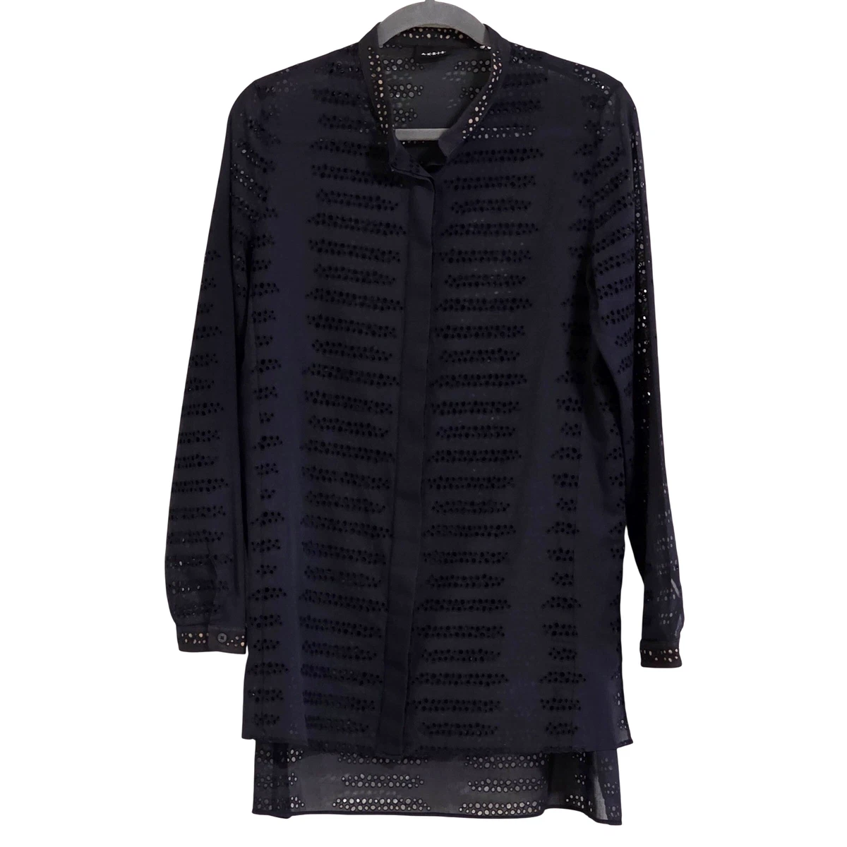Chemise Manches Longues Akris Punto - Noir - Taille 6 - Neuf Avec Étiquettes - Col Rond
