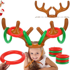 2PCS Christmas Party Toss Game Inflatable Reindeer Antler Hat with Rings for Kid