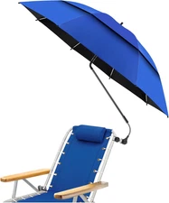 48.6" Double Canopy Beach Umbrella with Clamp, UPF50+ Beach Chair Umbrella with