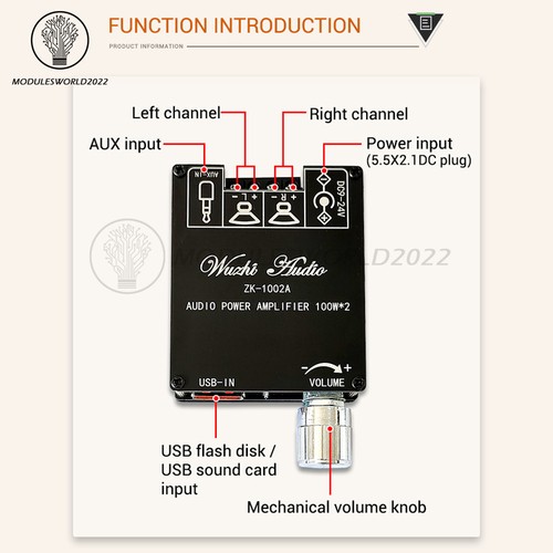 ZK-1002A 2.0 Channel Bluetooth Digital Audio Power Amplifier Board 100W+100W US - Picture 11 of 12