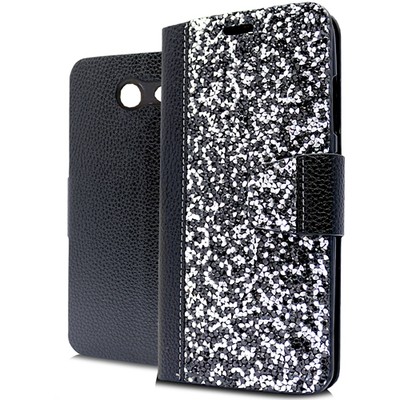 ''GSA Rock Bling Wallet for Samsung Galaxy J7 (2016-2017) - Black Silver''