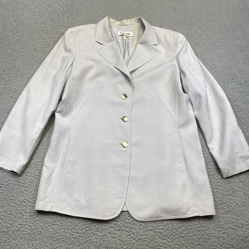 Blazer Vestido Traje Mujer Escada 42 Gris Seda Lino Alemania 2 Piezas Carrera Formal Foto 4 de 4