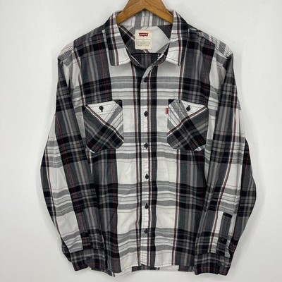 Levi's Long Sleeve Button Shirt Men's L Gray Plaid Print Pockets Collared Cotton