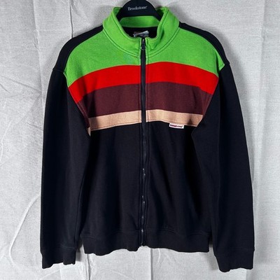 Vintage Burger King Mens Zip Up Fleece Sweatshirt Colorblock Stripe Black Small