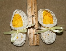 Vntg Hand Crochet Doll Baby Booties Shoes Yellow Ribbons Nice Cond REDUCED  