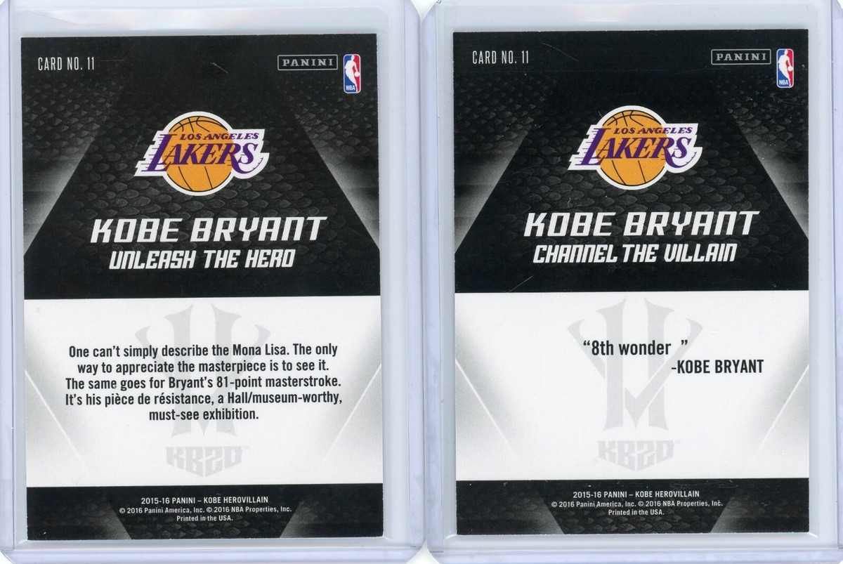 2015-16 Panini Kobe Herovillain Kobe Bryant LA Lakers Hero