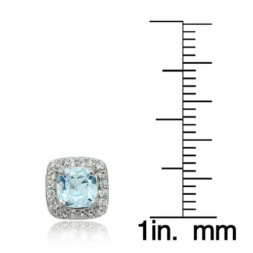 Cushion - Cut Blue & White Topaz Halo Stud Earrings 925 Stamped Sterling Silver - Picture 4 of 4