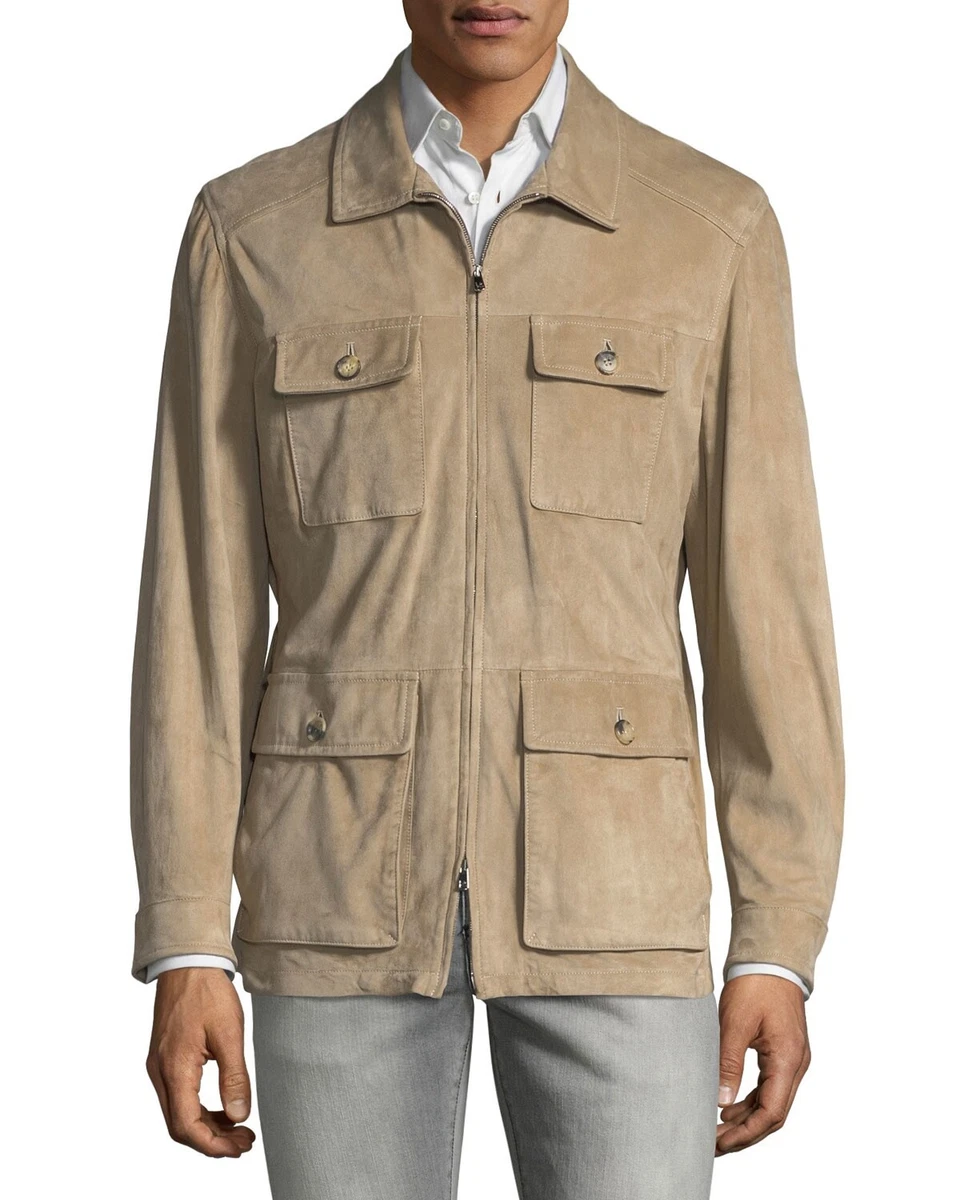 ISAIA 147466 Mens Suede Field Beige Jacket size 50 R