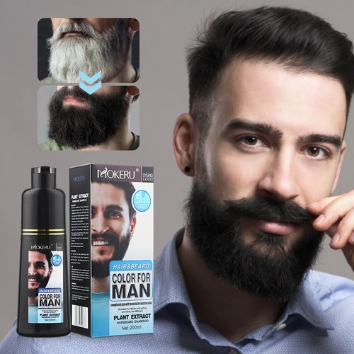 200ml Permanent Men Beard Hair Color Dye Tint Moustache Black Darkening Shampoo - Picture 8 of 15