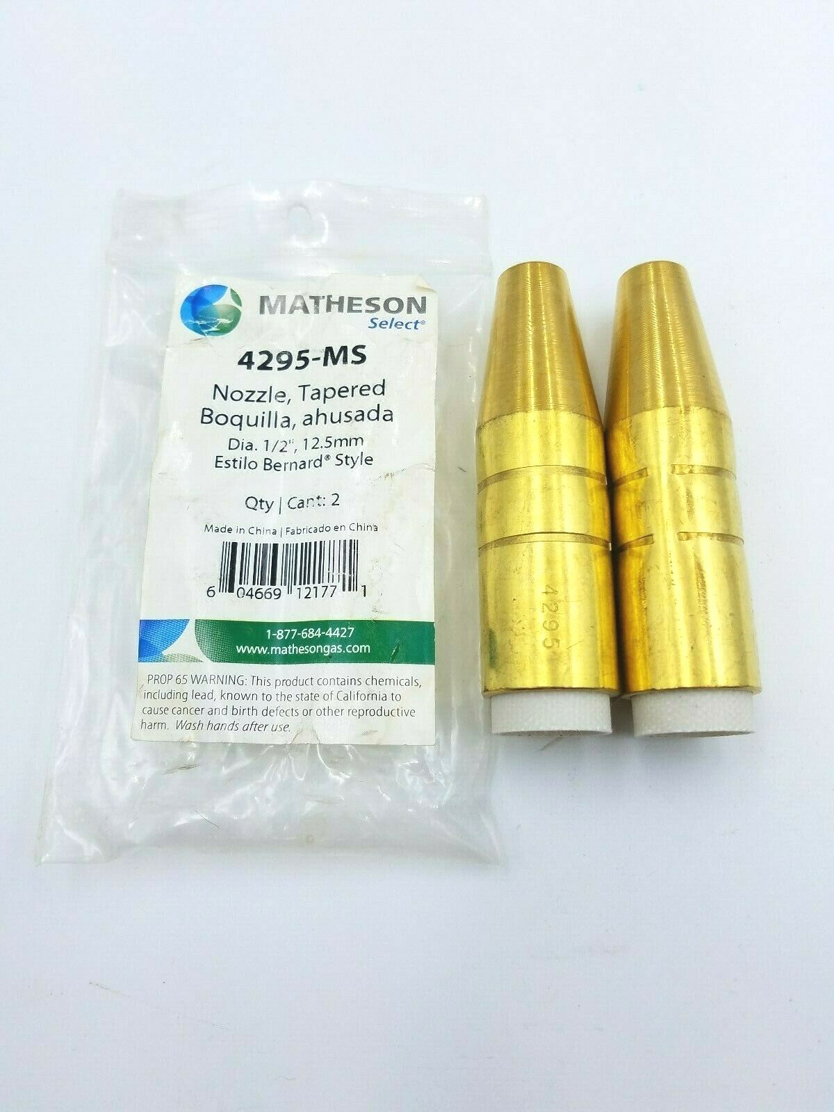 2 Pcs Matheson Bernard Style 4295MS MIG Gun Welding Nozzle Tip Brass