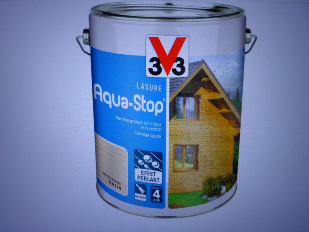 Lasure aqua-stop V33 incolore satin 5L idéale pour protéger la terrasse et l'abri de jardin