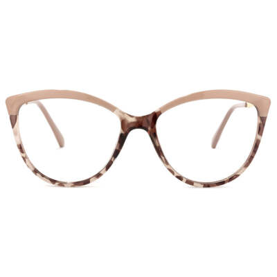 Elegant Nice Ladies Cat Eye Brown Red Metal Frame Spectacles with Spring Hinge O