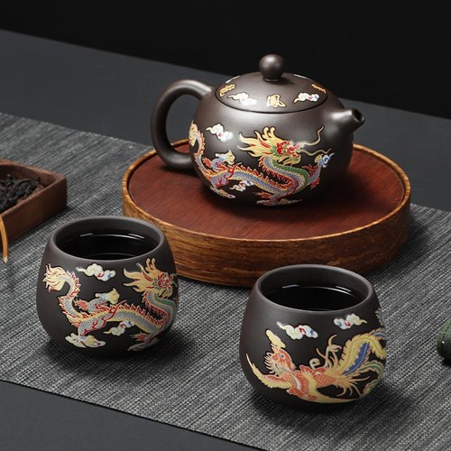 Tetera 135-350 ml arcilla multicolor hecha a mano dragón sólido fácil de llenar chino - Imagen 17 de 31