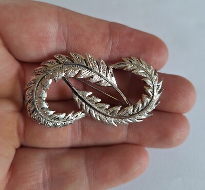 Broche Ancienne En Argent Massif - Motif Feuillage - Bijou Vintage Occasion