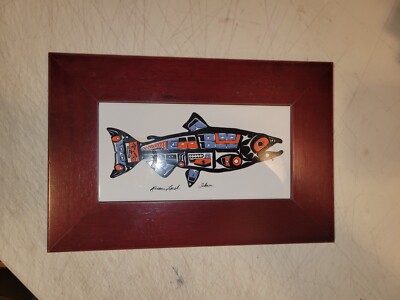 Native American Salmon Plaque On Cherry Wood Chinook Style