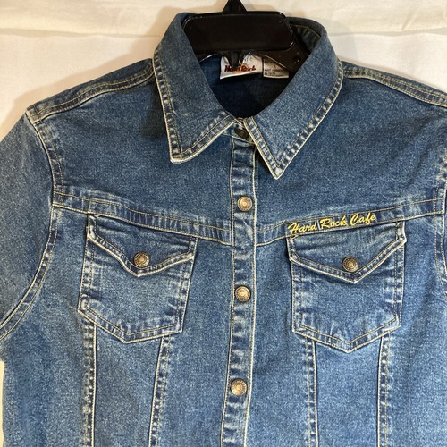 VTG Hard Rock Cafe Hollywood Denim Jacket Women's Size Small Jean Hong Kong Y Lg - Picture 2 of 13