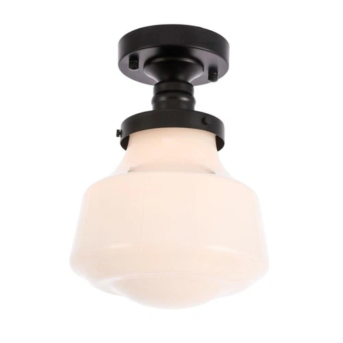 Living District Lyle 1-Light Metal & Glass Flush Mount in Black/Frosted White - Picture 3 of 11