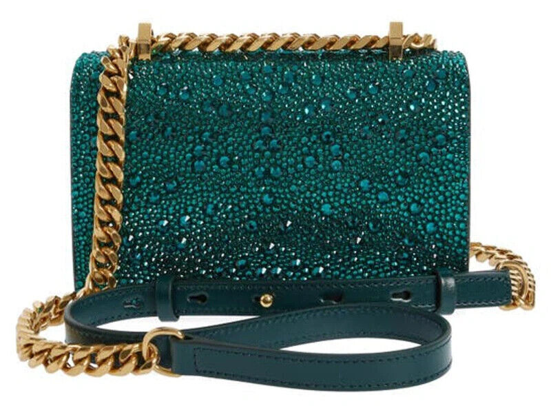 Alexander Mcqueen Mini Crystal Leather Jewelled Satchel Emrald