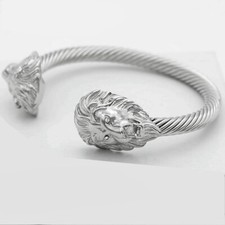 Men's Stainless Steel.Double,Lion Head.Adjustable Cuff Cable Bracelet Box