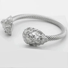 Men's Stainless Steel.Double,Lion Head.Adjustable Cuff Cable Bracelet*Box