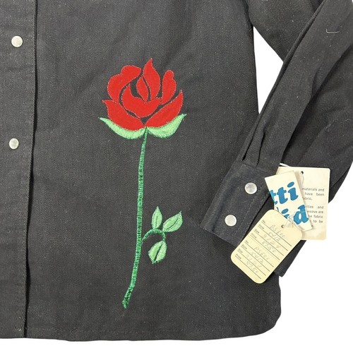 Giacca e pantaloni denim vintage anni 70 DOTTI DIDIT ricamati rosa nero perla snap glam - Foto 5 di 24