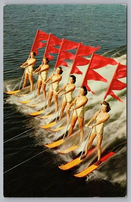Cypress Gardens Aquamaids Water Skiing Flag Formation Vintage Postcard