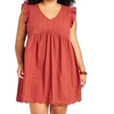 Knox Rose XXL womens dress sleeveless terra-cotta orange eyelet v-neck