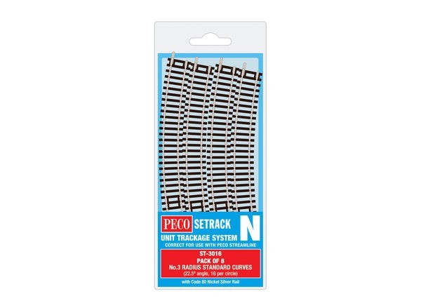 PECO ST-3016  Standard Curve, 3rd Radius (Pack of 8) N Gauge