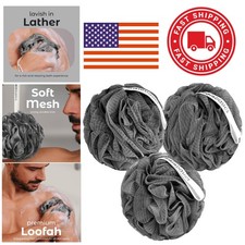 Exfoliating Charcoal Shower Pouf Set of 3 Soft Body Wash Sponges for All Skin