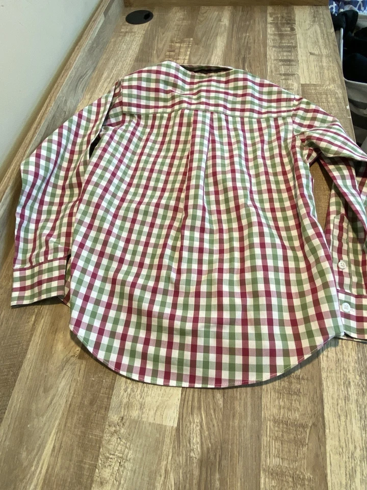 Boys Brooks Brothers Button Up Long Sleeve Plaid Shirt Size XS Green Burgandy - Image 3 of 4
