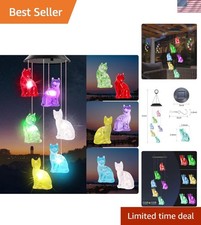 Cat Wind Chimes Cat Solar Wind Chime Color Changing Outdoor Gifts fo Mom Gran...