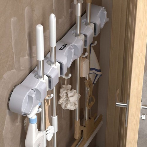 4 Position Suction Cup Mop Holder 5 Hooks Bathroom Broom Hanger Home - Picture 12 of 15