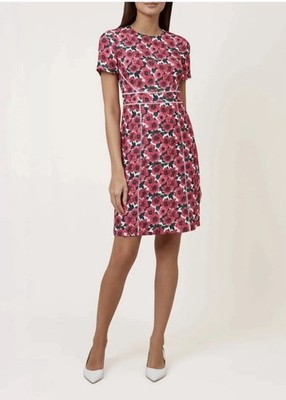 Hobbs Livia Raspberry Floral Shift Dress Magenta Green Poppy Print Knee Length 6