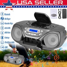 Portable Bluetooth Speaker CD Player Boombox with Cassette AM/FM Radio USB MP3
