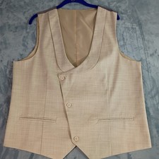 Tazzio Italia Mens Skinny Fit Vest Beige Asymmetrical Shawl Lapel 42R